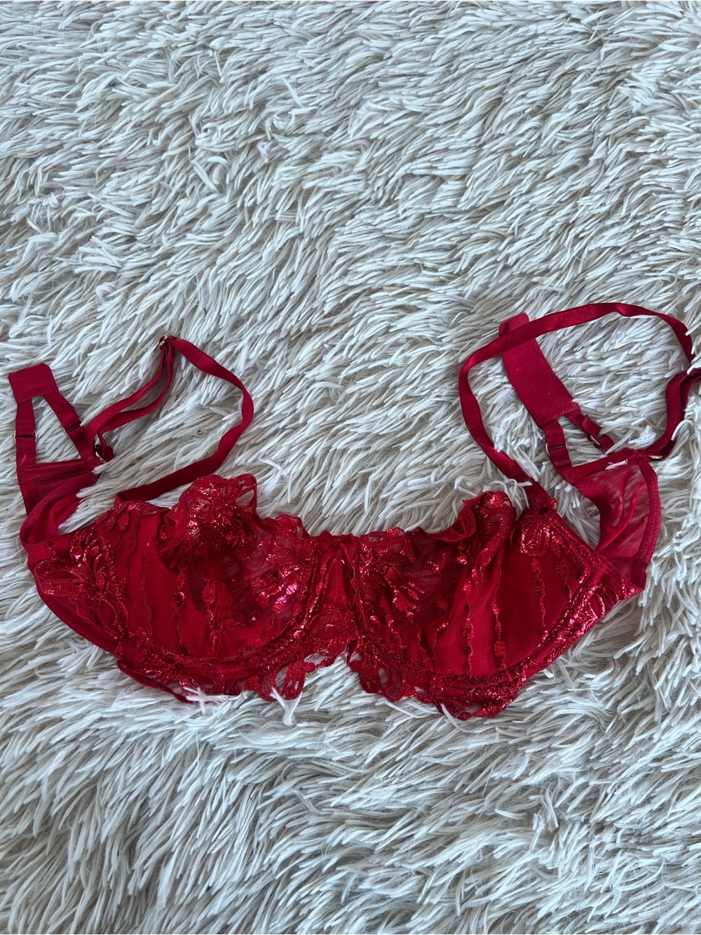 Victoria's Secret Red Lace Underwire Bra with Sheer Embroidery